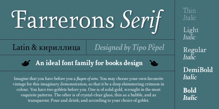 Przykład czcionki Farrerons Serif LightItalic