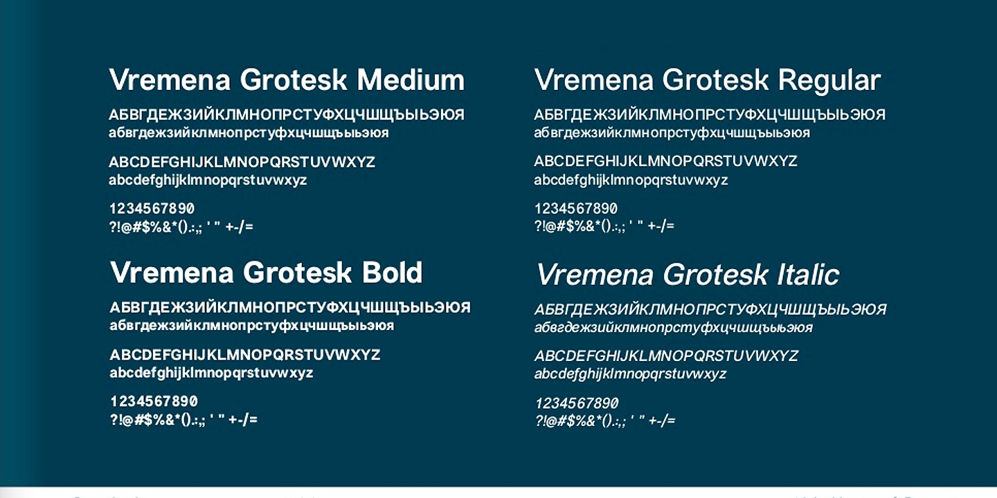 Przykład czcionki Vremena Grotesk Medium Italic