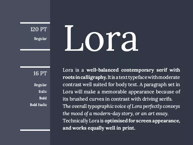 Przykład czcionki Lora Bold Italic