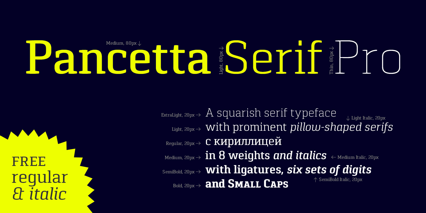 Przykład czcionki Pancetta Serif Pro Italic