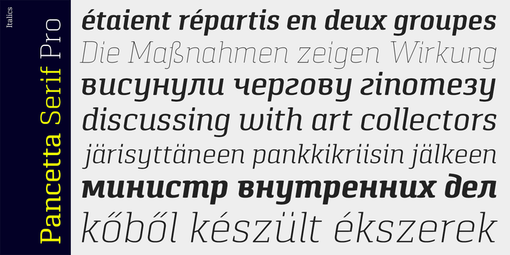 Przykład czcionki Pancetta Serif Pro Italic