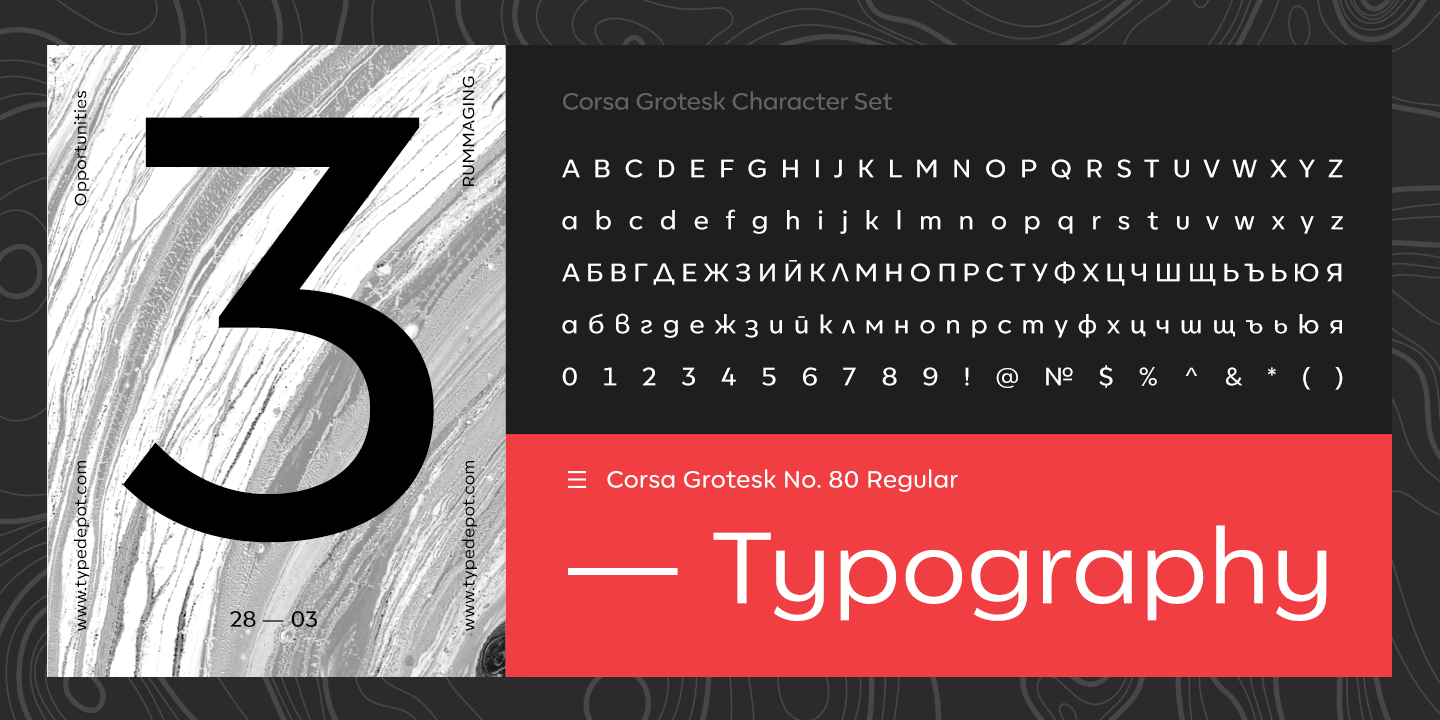 Przykład czcionki Corsa Grotesk Thin