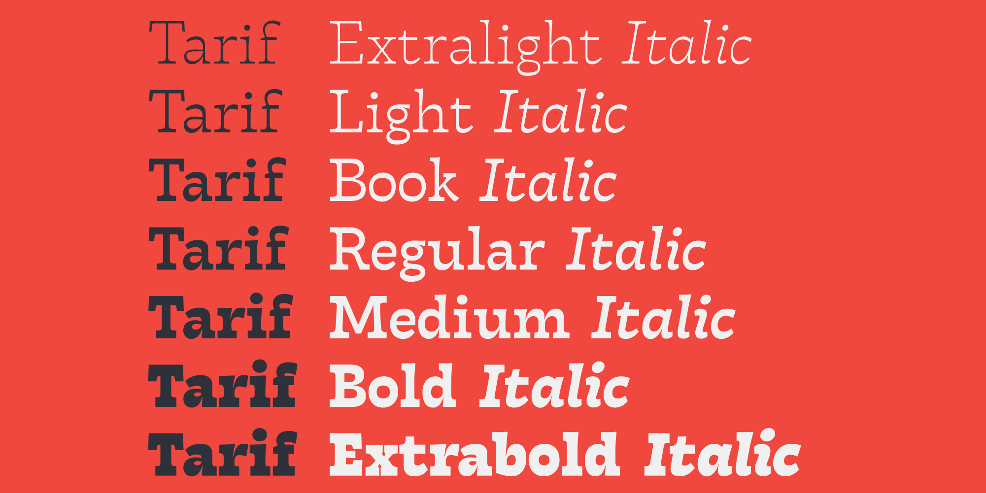 Przykład czcionki Tarif Trial Extra bold Italic