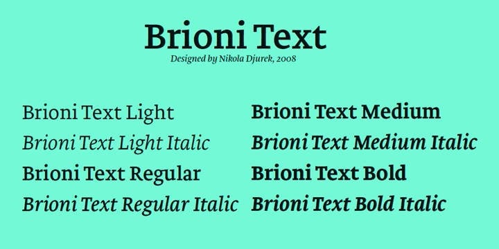 Przykład czcionki Brioni Text
