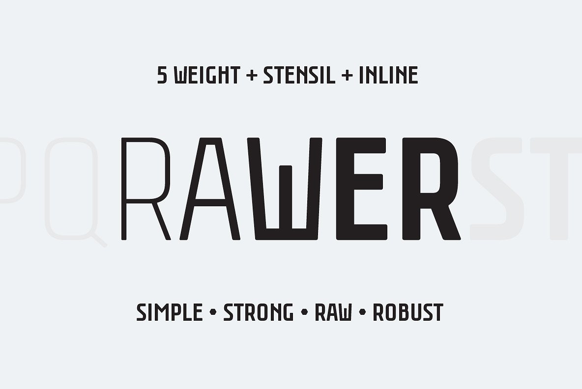 Przykład czcionki Rawer Condensed Inline