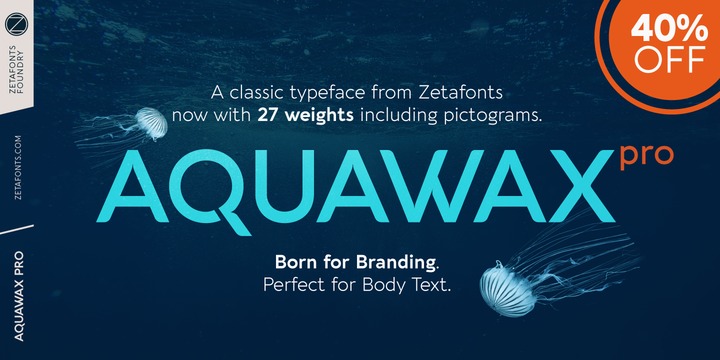 Przykład czcionki Aquawax Pro Light Italic