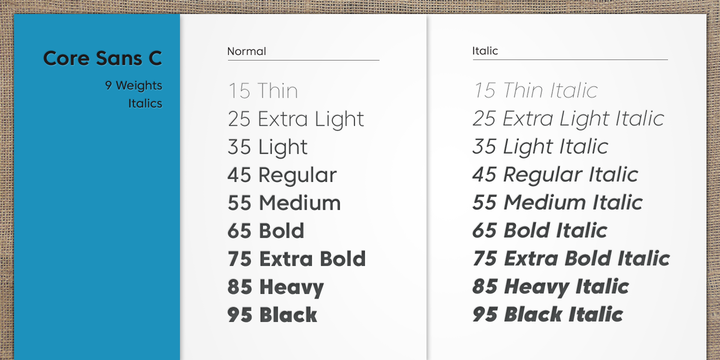 Przykład czcionki Core Sans C 25 ExtraLight Italic