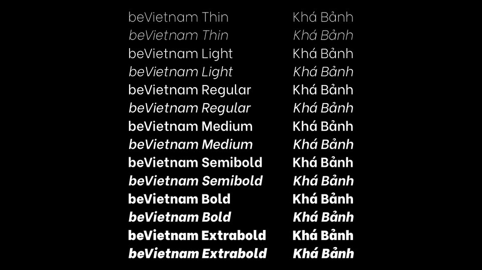Przykład czcionki Be Vietnam Thin Italic