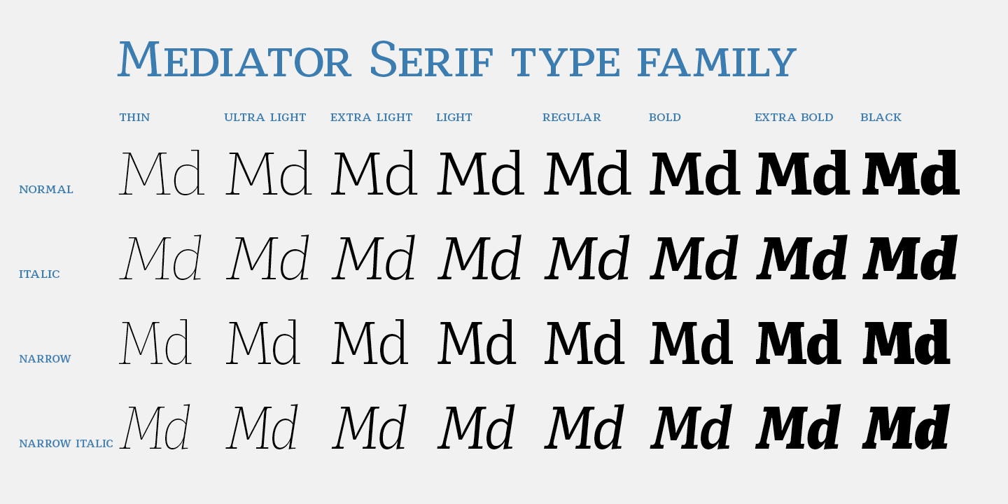 Przykład czcionki Mediator Serif Thin Italic