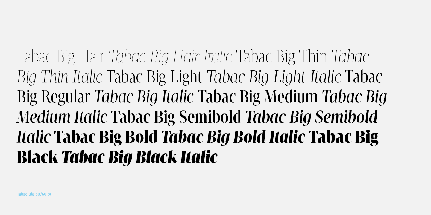 Przykład czcionki Tabac Big Light Italic