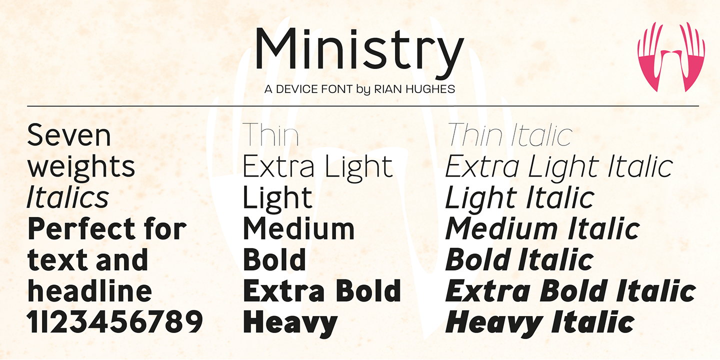Przykład czcionki Ministry Thin