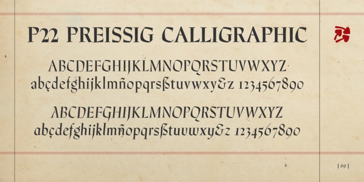 Przykład czcionki P22 Preissig Calligraphic Italic