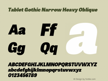 Przykład czcionki Tablet Gothic Narrow Italic