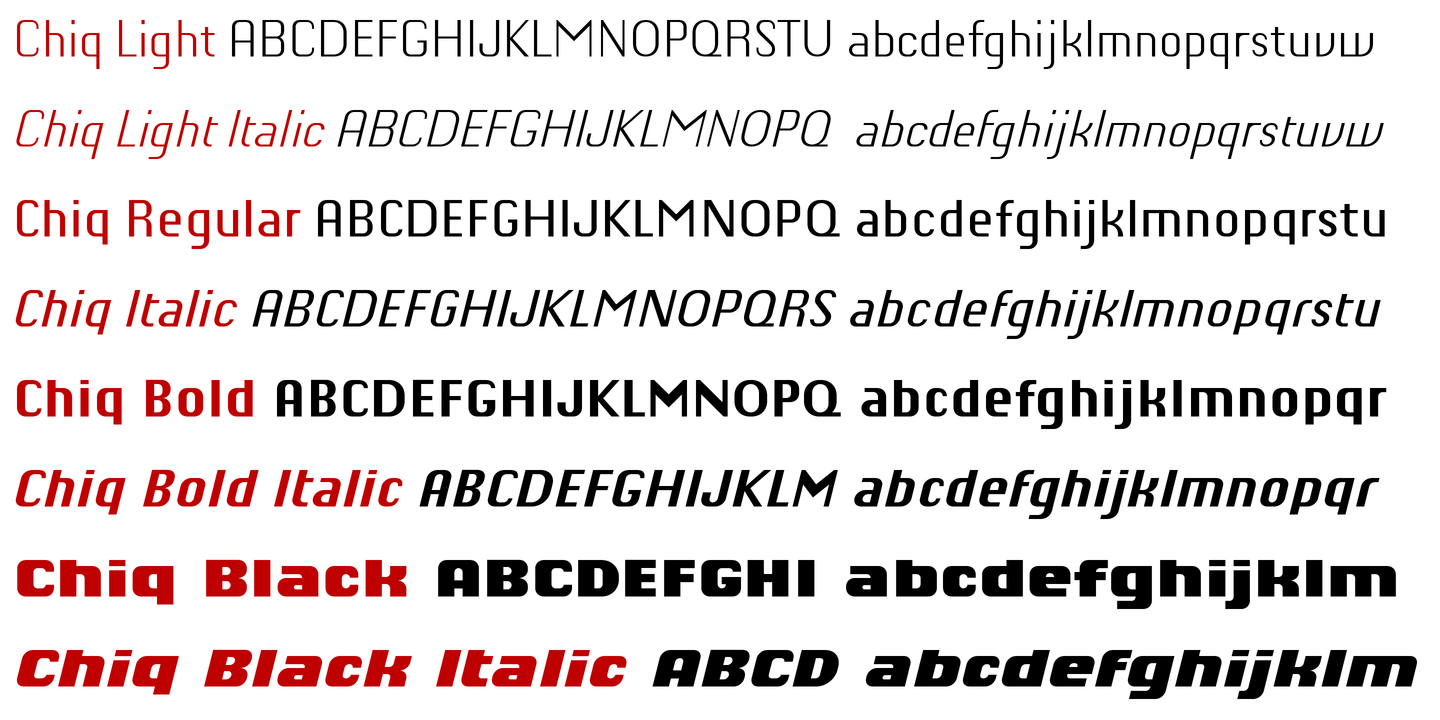 Przykład czcionki Chiq Pro Bold Italic