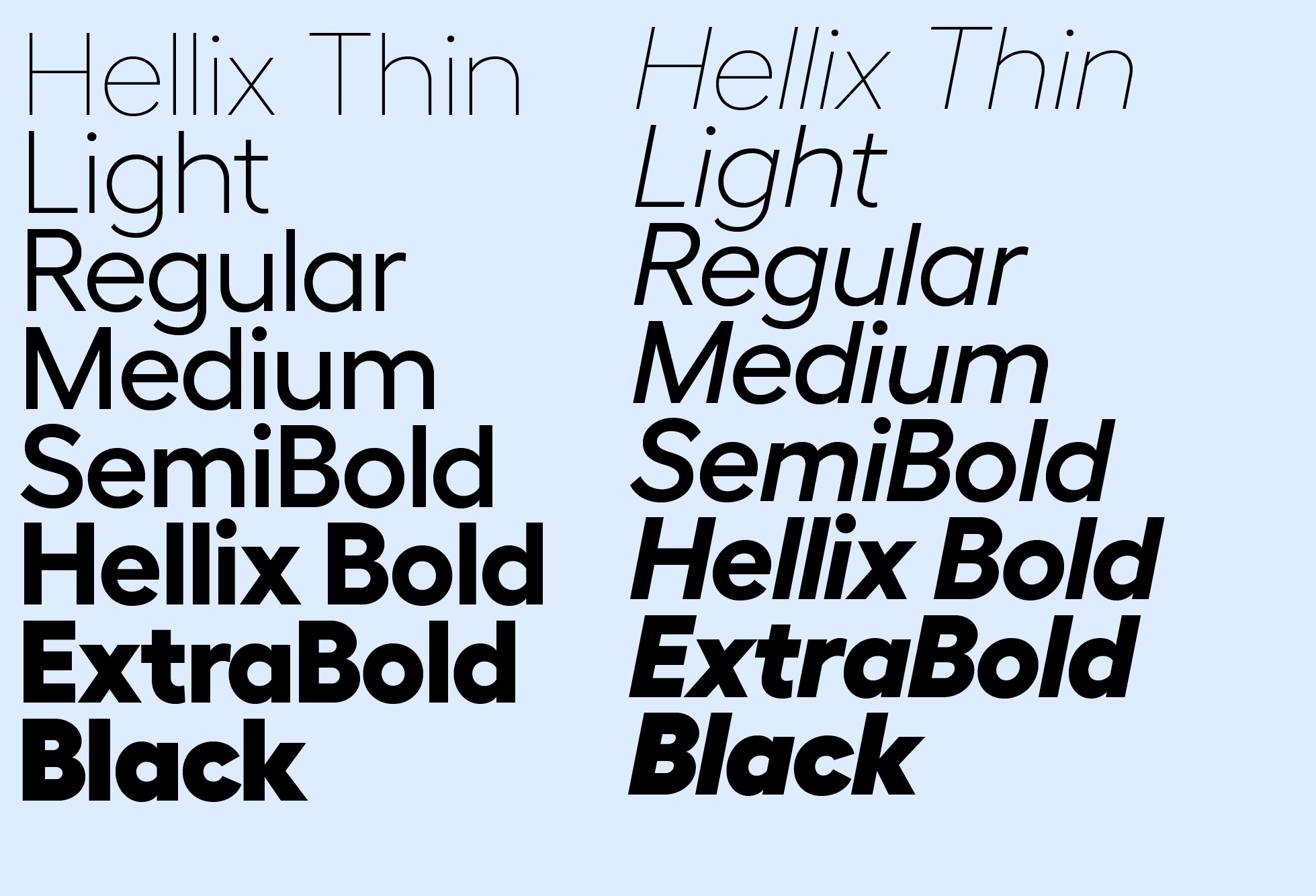 Przykład czcionki Hellix Thin Italic
