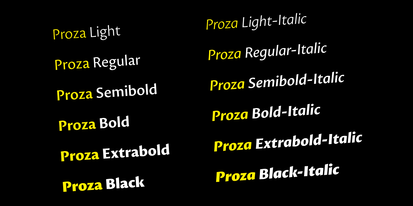 Przykład czcionki Proza Bold Italic
