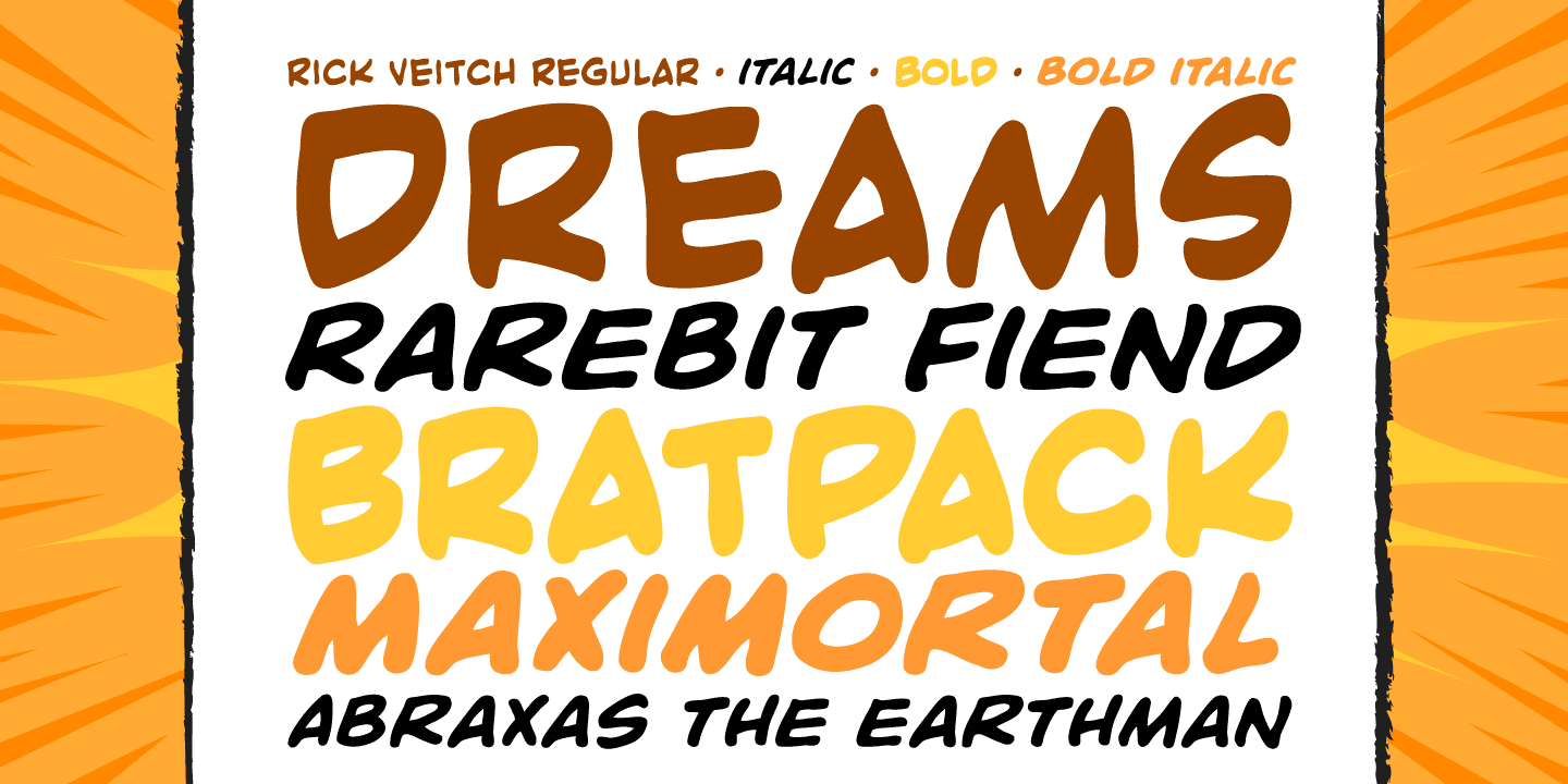 Przykład czcionki Rick Veitch Bold Italic