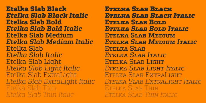 Przykład czcionki Etelka Slab Thin Italic