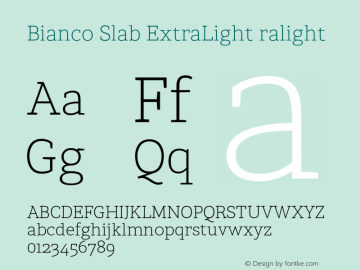 Przykład czcionki Bianco Slab Extra light Italic