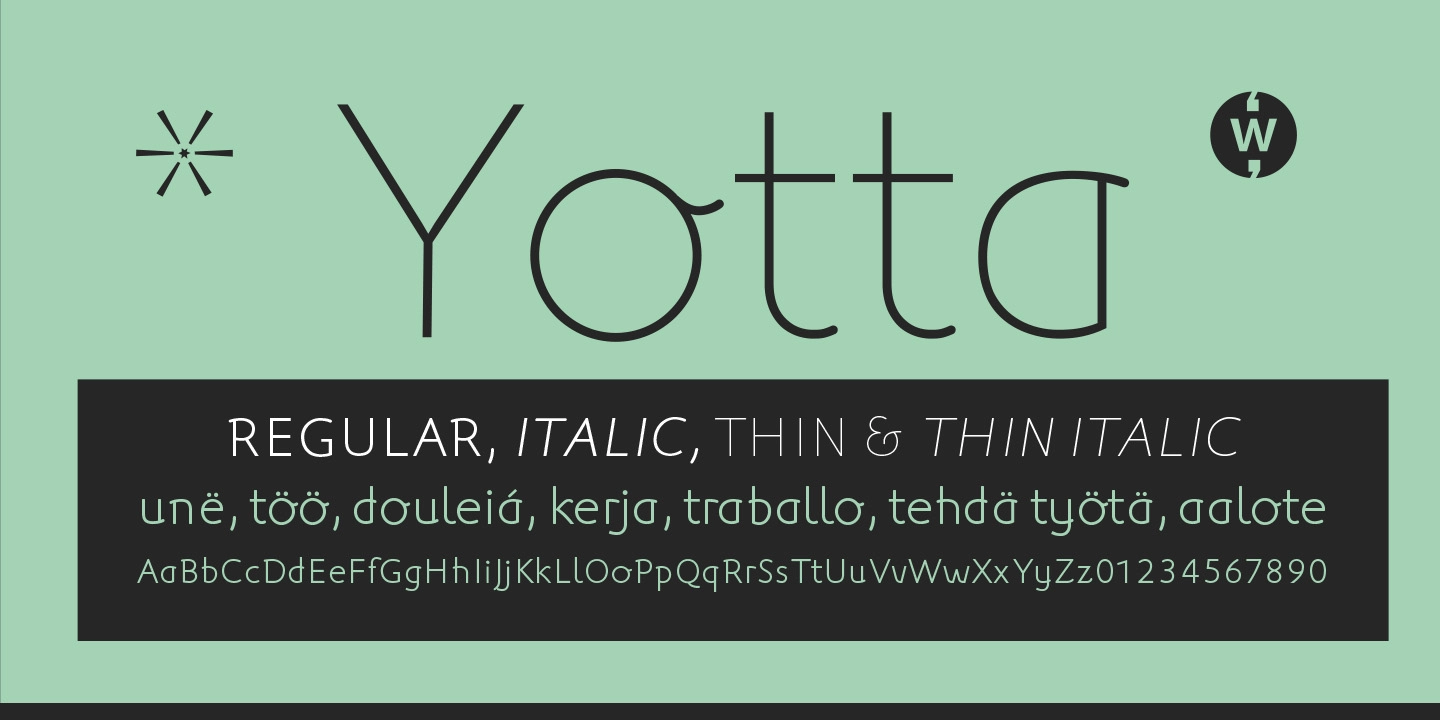 Przykład czcionki Yotta Italic