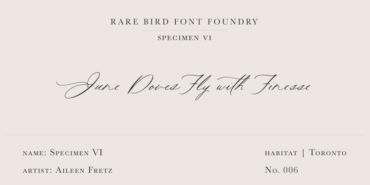 Przykład czcionki Rare Bird Specimen VI