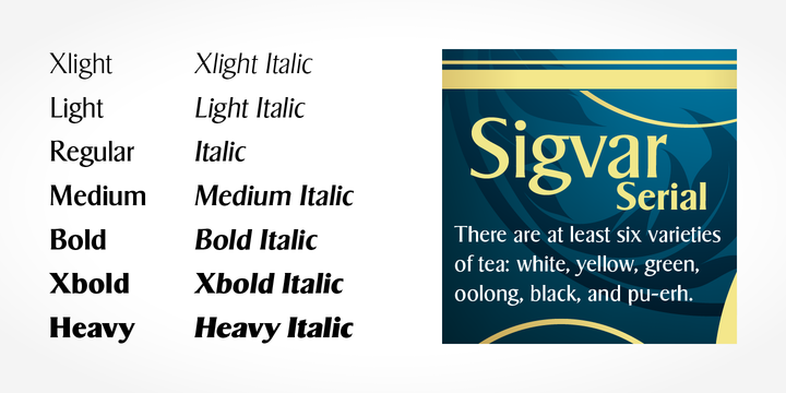 Przykład czcionki Sigvar Serial  Extra Light Italic
