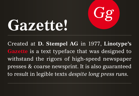 Przykład czcionki Gazette Bold