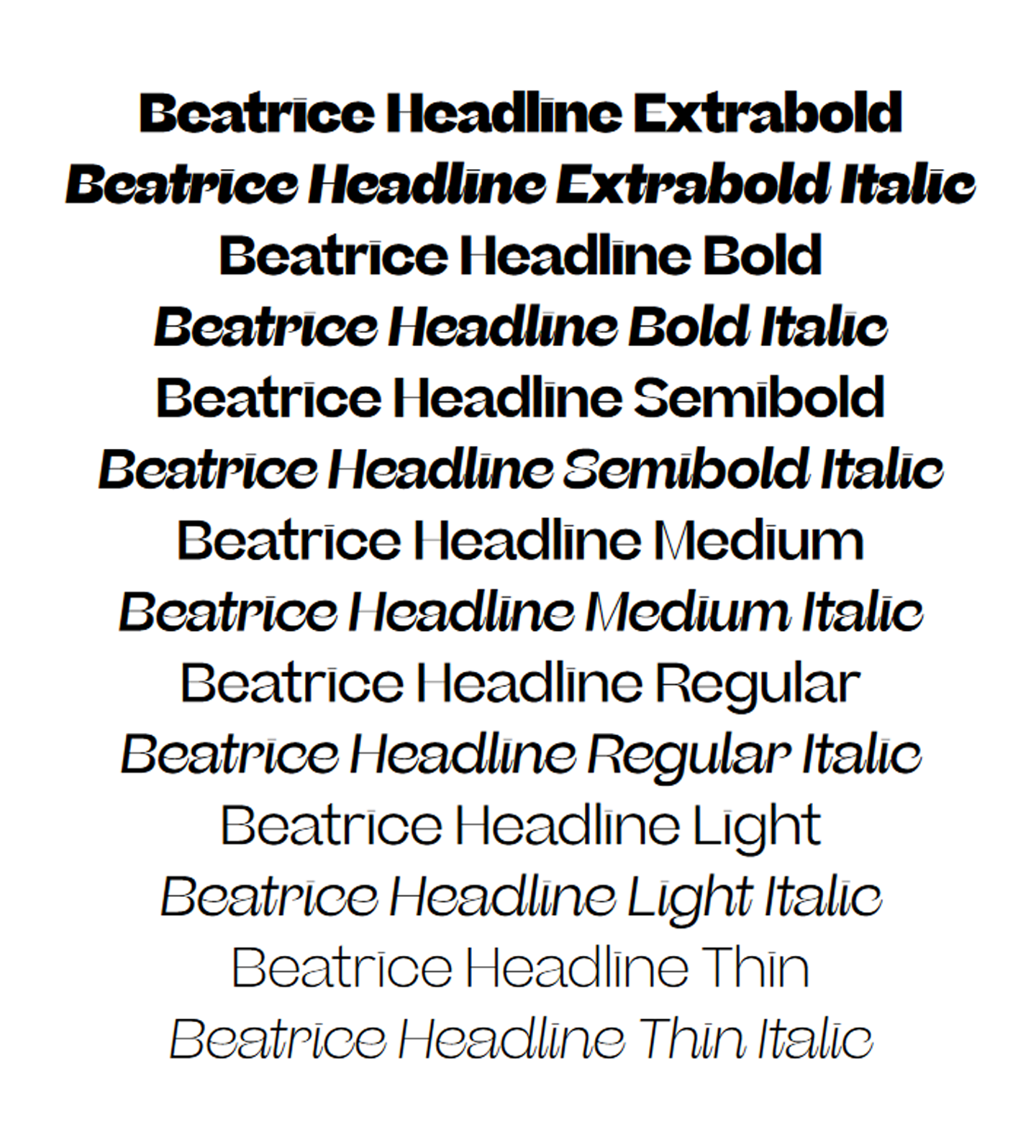 Przykład czcionki Beatrice Headline Medium Italic