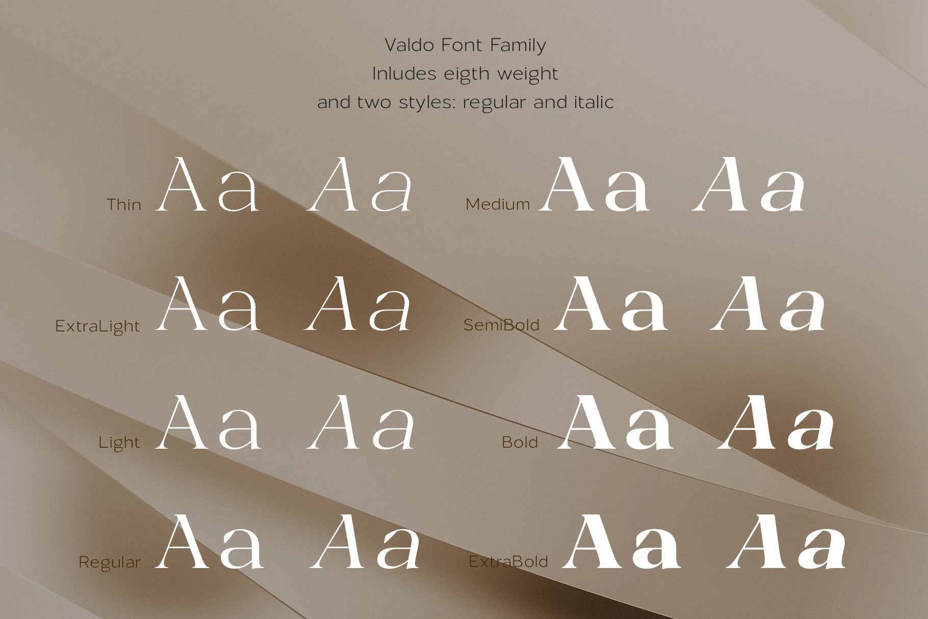 Przykład czcionki Valdo Thin Italic