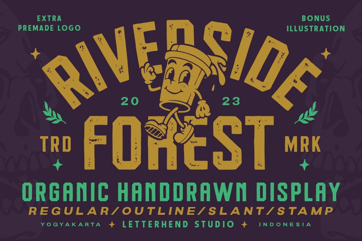 Przykład czcionki Riverside Forest Slant Stamp