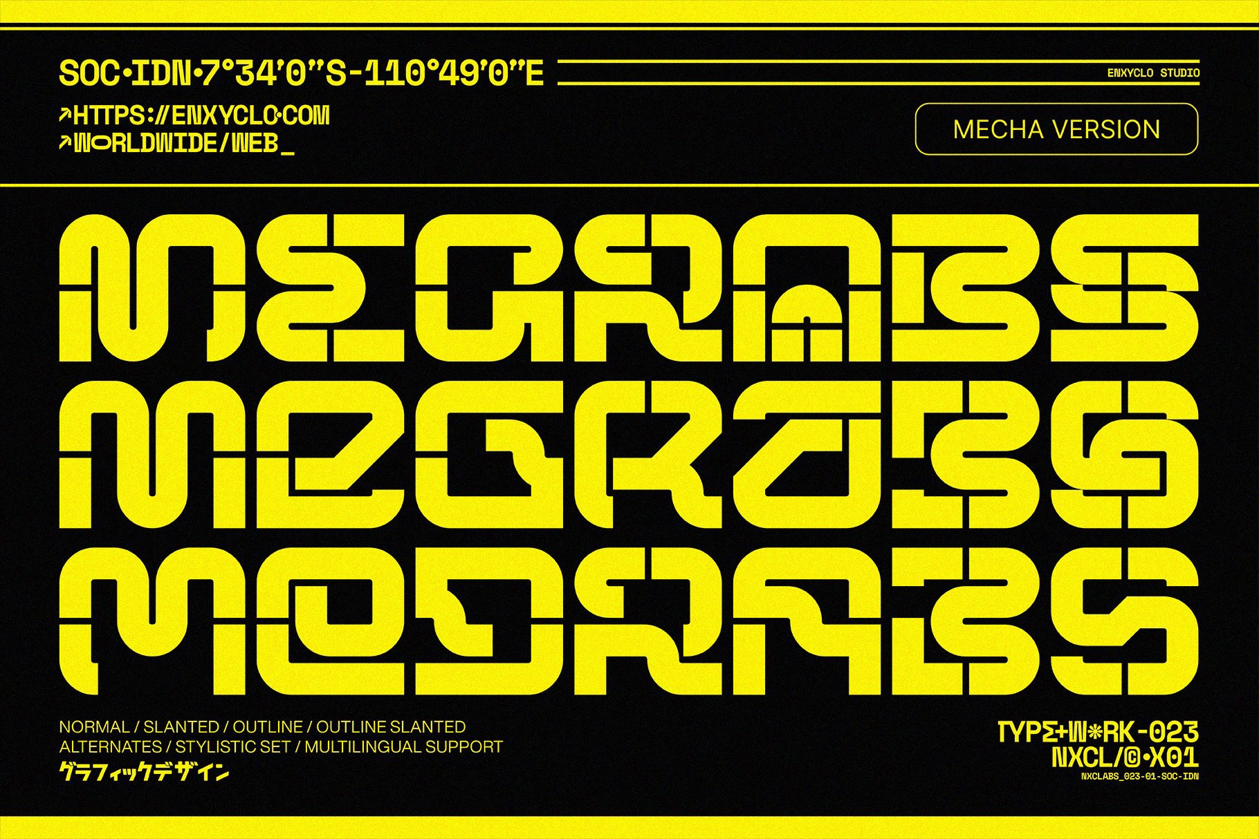 Przykład czcionki NCL Megrabs Mecha Mecha Outline