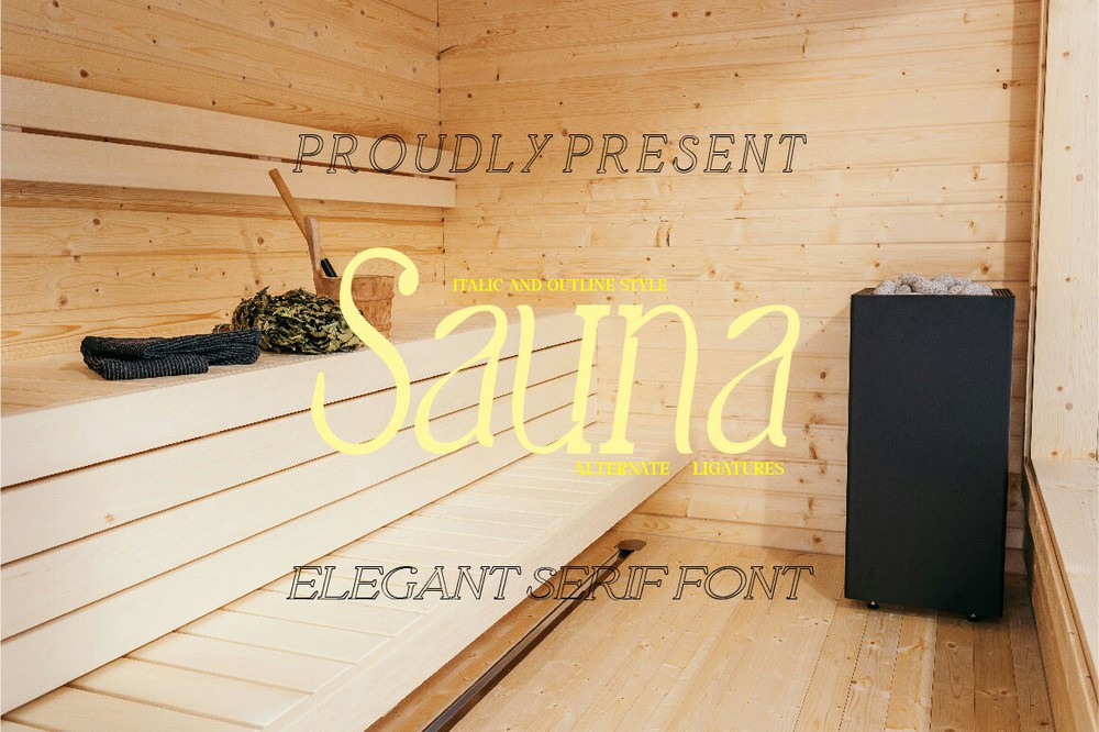 Przykład czcionki Sauna Italic Outline