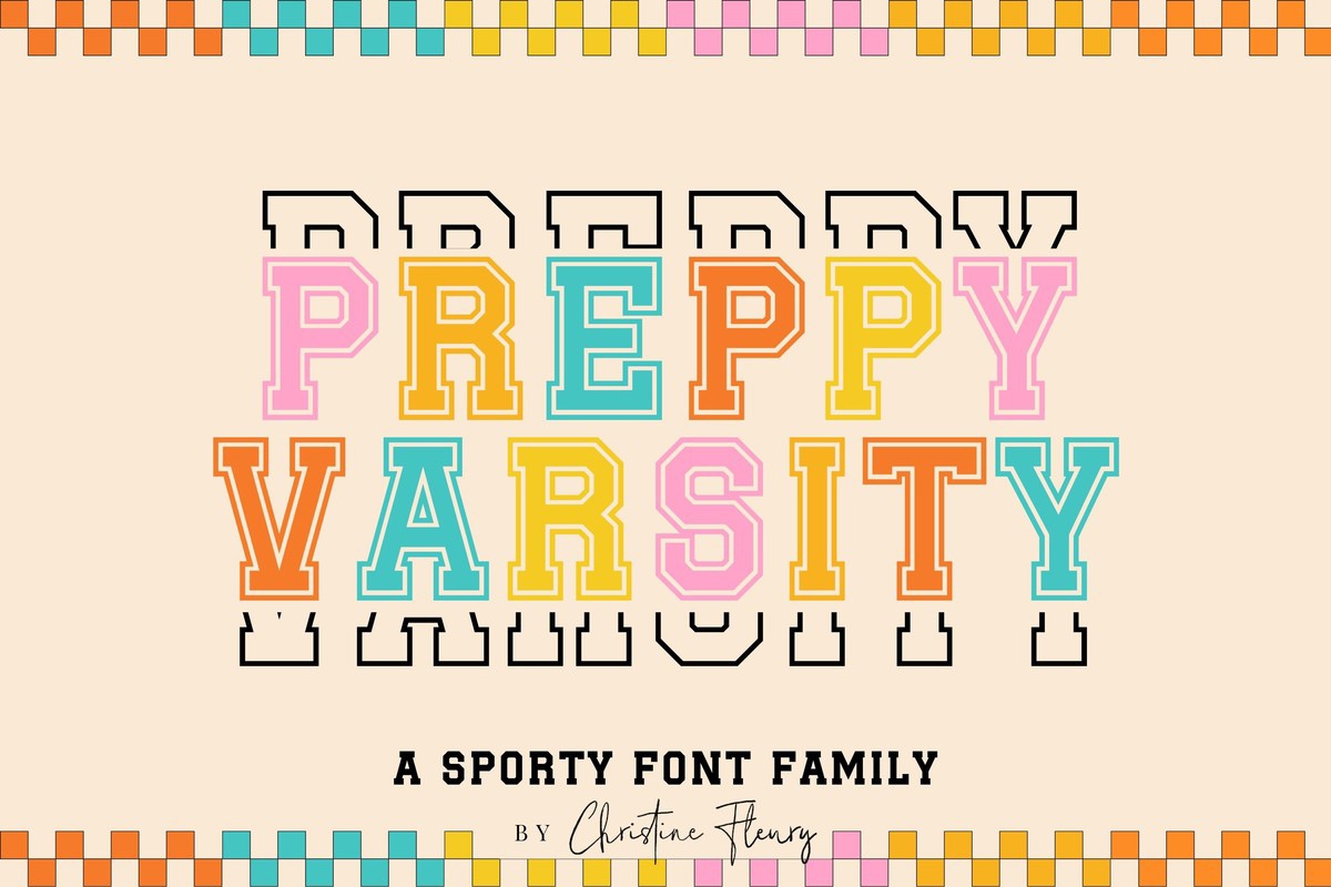 Przykład czcionki CF-Preppy Varsity Outlined