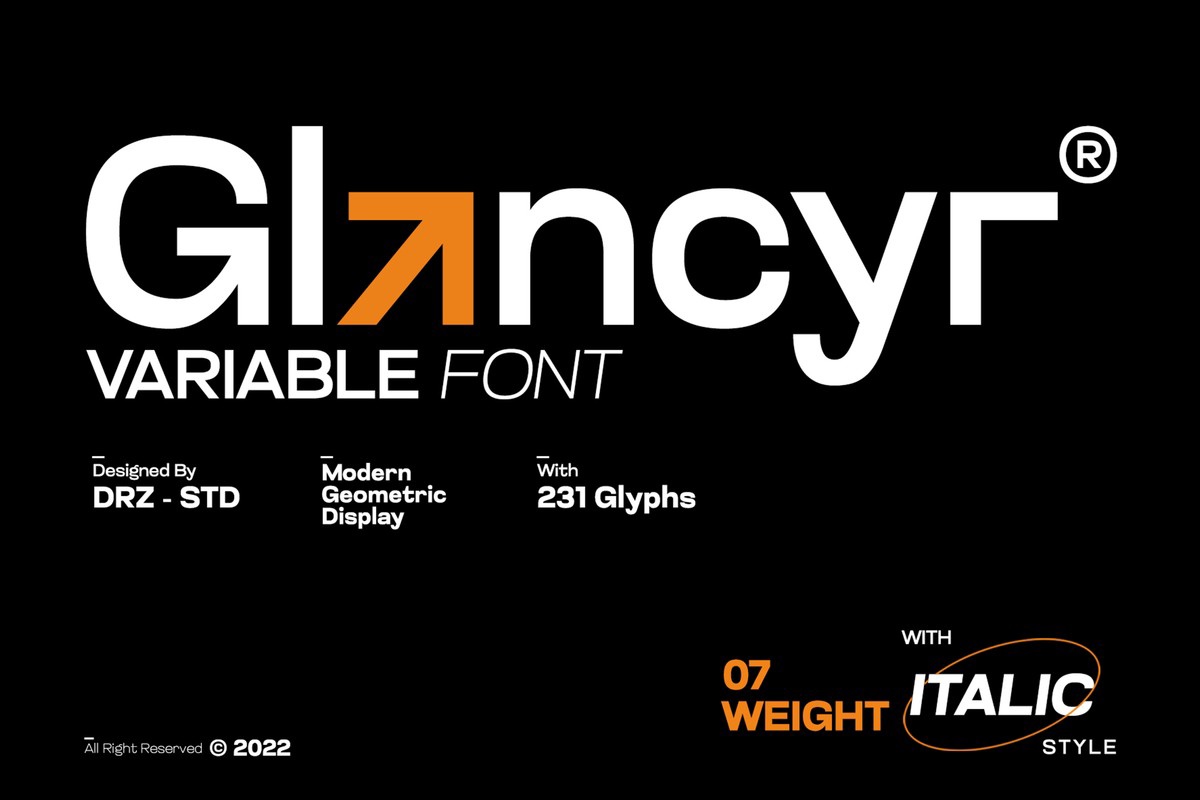 Przykład czcionki Glancyr Extra Light Italic