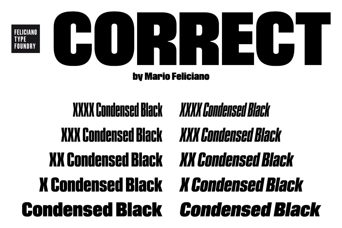 Przykład czcionki FT Correct Condensed Black Italic