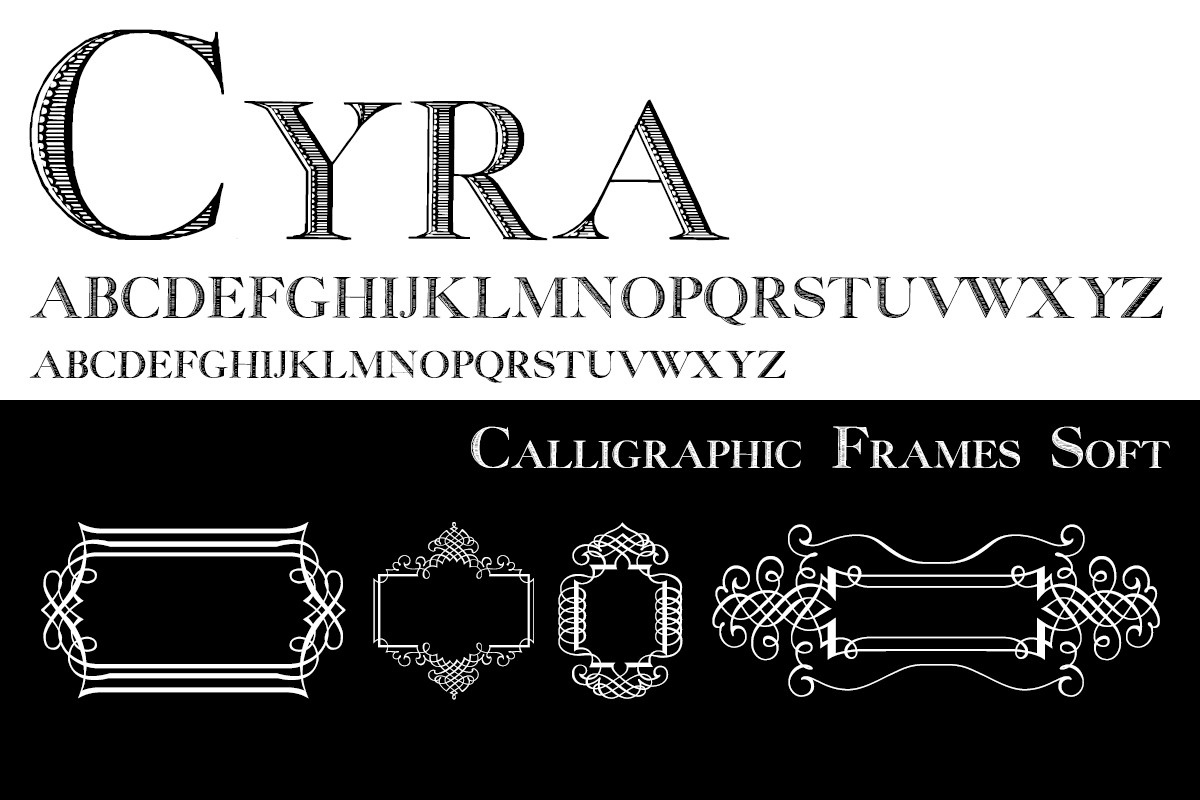 Przykład czcionki Calligraphic Frames Plus Cyra Duo